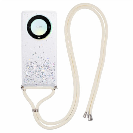AW Series For Honor X9a 5G / X40 5G / Magic5 Lite 5G TPU Case Sparkle Epoxy Slim Phone Cover with Lanyard - White