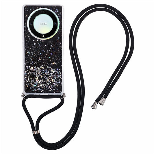 AW Series For Honor X9a 5G / X40 5G / Magic5 Lite 5G TPU Case Sparkle Epoxy Slim Phone Cover with Lanyard - Black