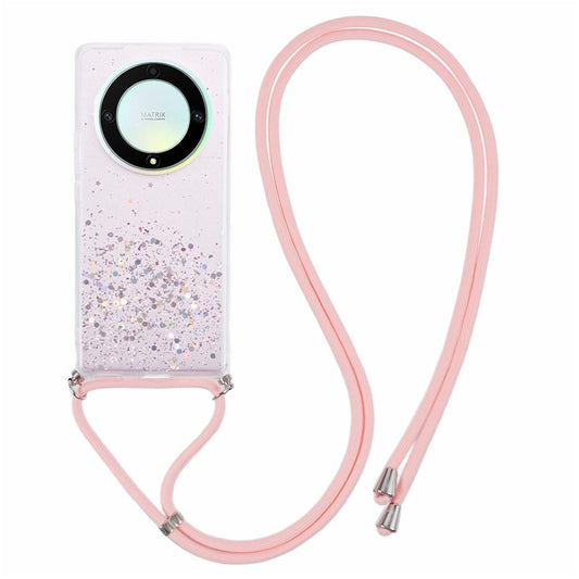 AW Series For Honor X9a 5G / X40 5G / Magic5 Lite 5G TPU Case Sparkle Epoxy Slim Phone Cover with Lanyard - Pink