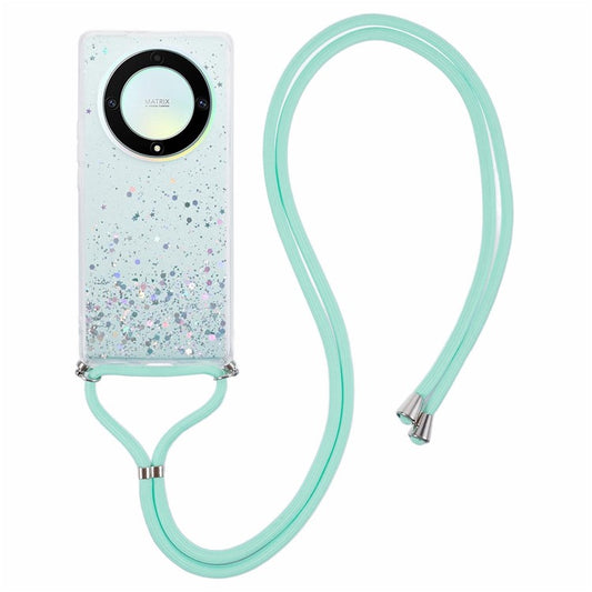 AW Series For Honor X9a 5G / X40 5G / Magic5 Lite 5G TPU Case Sparkle Epoxy Slim Phone Cover with Lanyard - Green