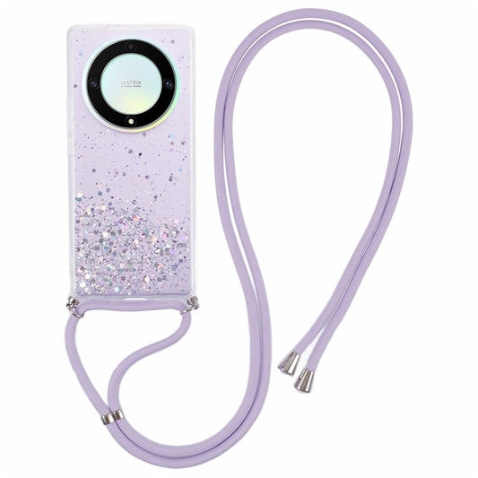 AW Series For Honor X9a 5G / X40 5G / Magic5 Lite 5G TPU Case Sparkle Epoxy Slim Phone Cover with Lanyard - Purple