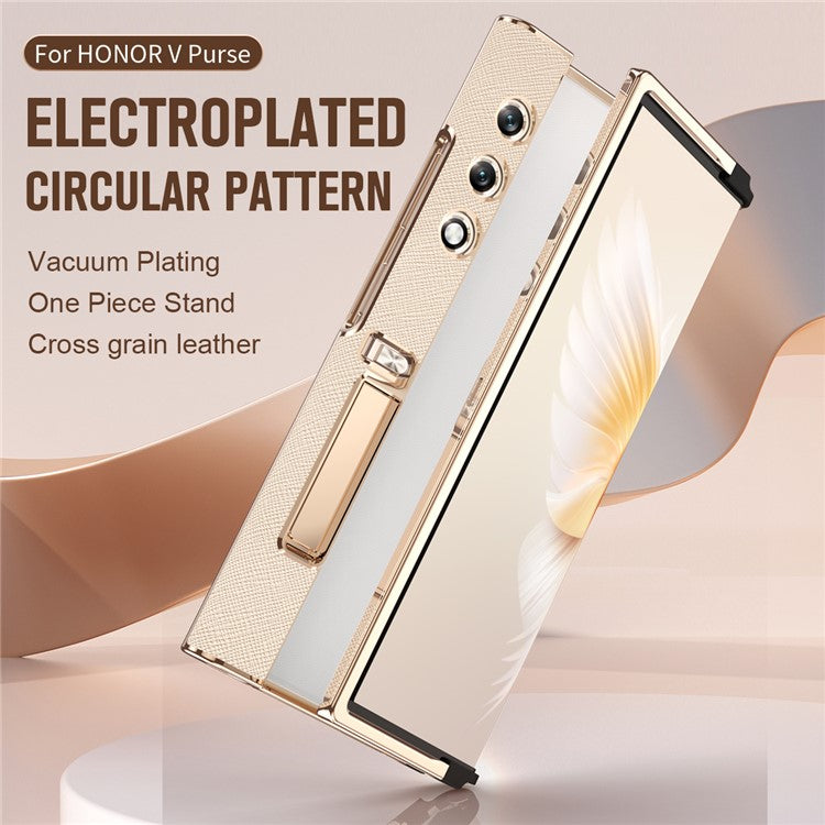 For Honor V Purse Case Kickstand Electroplating Folding Phone Frame Cover - Champagne Gold