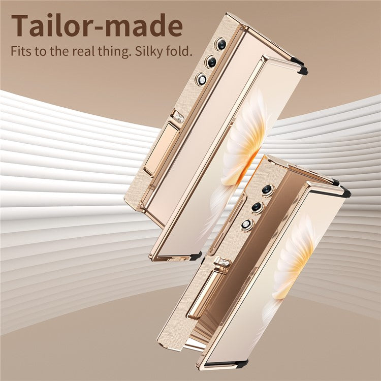 For Honor V Purse Case Kickstand Electroplating Folding Phone Frame Cover - Champagne Gold