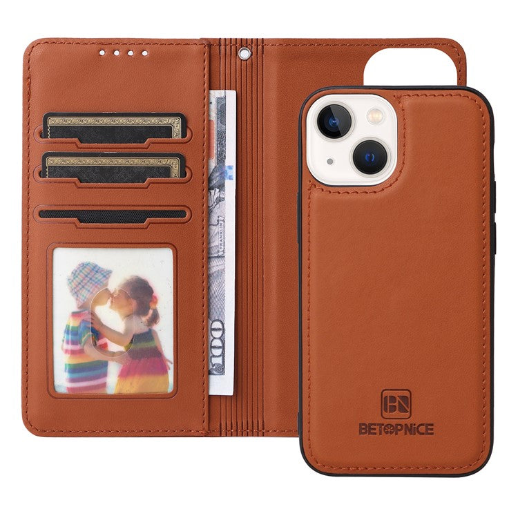 BETOPNICE 005 For iPhone 14 Plus Case Detachable 2-in-1 PU Leather Folio Flip Mobile Phone Shell - Brown