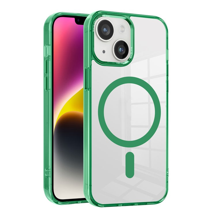 For iPhone 14 Plus Clear Case PC + TPU Phone Cover Compatible with MagSafe - Green