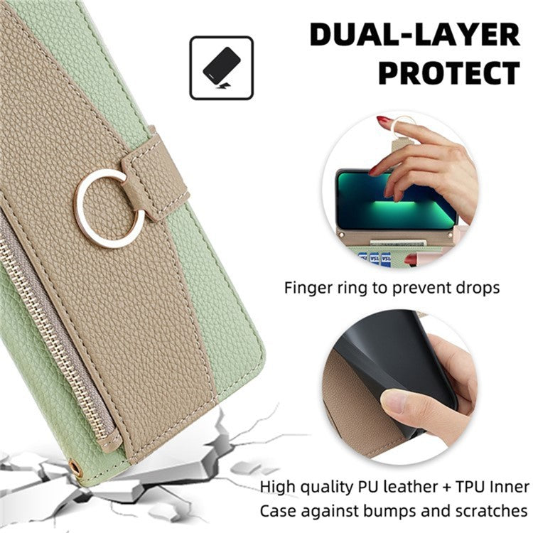 For Motorola Edge 40 Neo 5G Case PU Leather Makeup Mirror Cover with Crossbody Strap - Green
