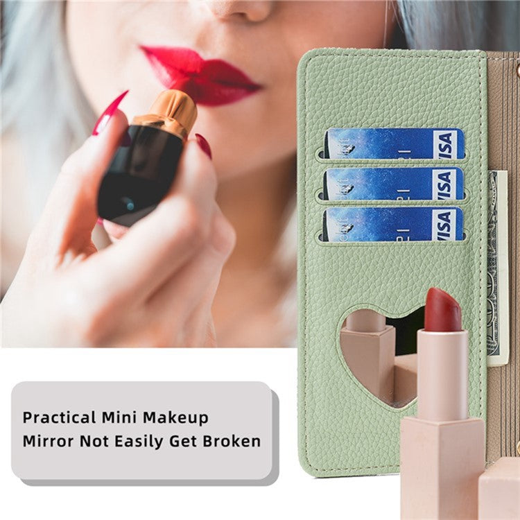 For Motorola Edge 40 Neo 5G Case PU Leather Makeup Mirror Cover with Crossbody Strap - Green