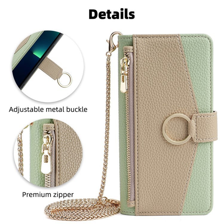 For Motorola Edge 40 Neo 5G Case PU Leather Makeup Mirror Cover with Crossbody Strap - Green