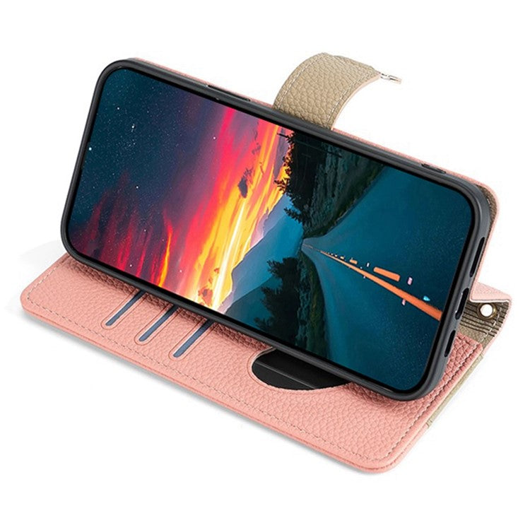 For Motorola Edge 40 Neo 5G Case PU Leather Makeup Mirror Cover with Crossbody Strap - Pink
