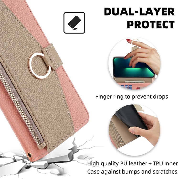 For Motorola Edge 40 Neo 5G Case PU Leather Makeup Mirror Cover with Crossbody Strap - Pink