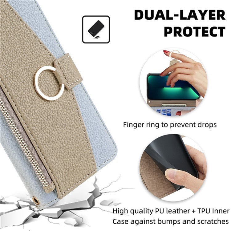 For Motorola Edge 40 Neo 5G Case PU Leather Makeup Mirror Cover with Crossbody Strap - Blue