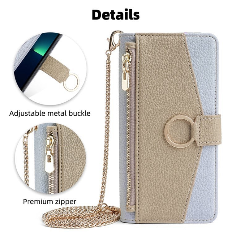 For Motorola Edge 40 Neo 5G Case PU Leather Makeup Mirror Cover with Crossbody Strap - Blue