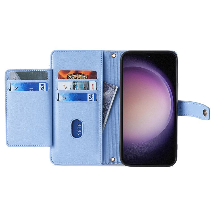 For Samsung Galaxy A05s 4G Case Zipper Pocket Wallet PU Leather Phone Cover with 2 Straps - Blue