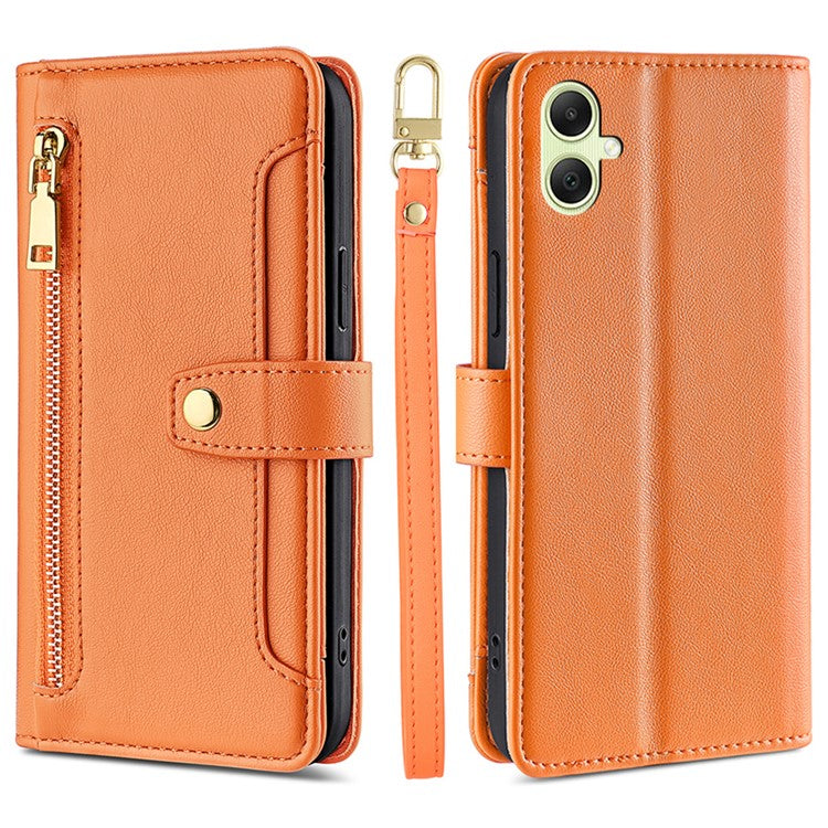 For Samsung Galaxy A05 4G Case Multiple Card Slots Wallet Phone Cover with 2 Straps - Orange