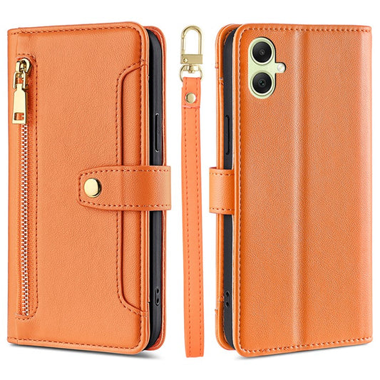 For Samsung Galaxy A05 4G Case Multiple Card Slots Wallet Phone Cover with 2 Straps - Orange