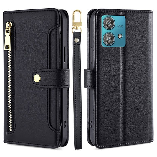 For Motorola Edge 40 Neo 5G Case Wallet Crossbody Phone Bag with 2 Straps - Black