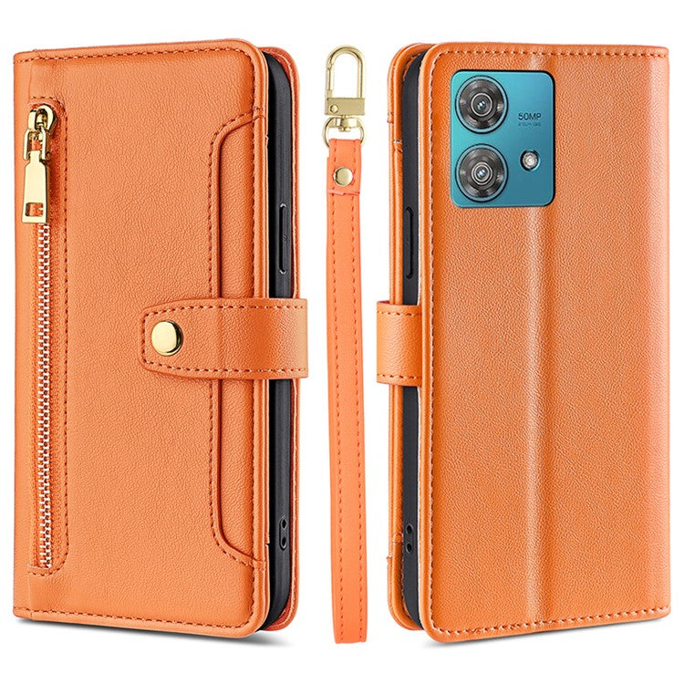 For Motorola Edge 40 Neo 5G Case Wallet Crossbody Phone Bag with 2 Straps - Orange