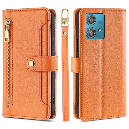 For Motorola Edge 40 Neo 5G Case Wallet Crossbody Phone Bag with 2 Straps - Orange