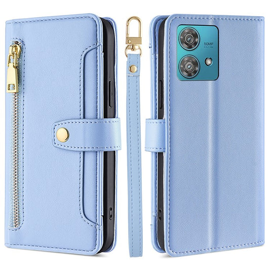 For Motorola Edge 40 Neo 5G Case Wallet Crossbody Phone Bag with 2 Straps - Blue