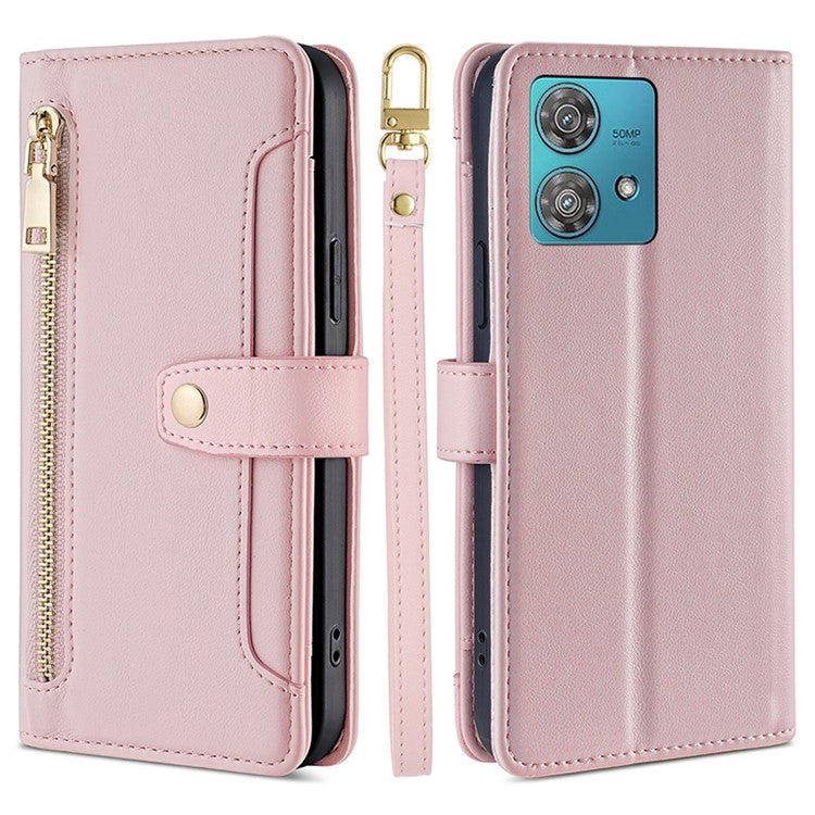For Motorola Edge 40 Neo 5G Case Wallet Crossbody Phone Bag with 2 Straps - Pink