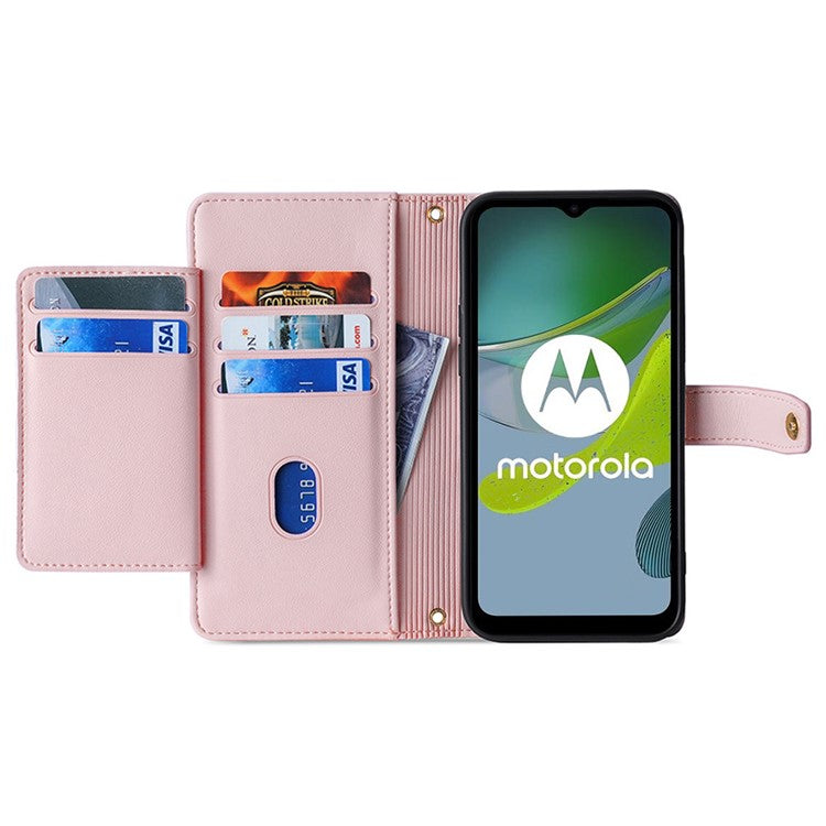 For Motorola Edge 40 Neo 5G Case Wallet Crossbody Phone Bag with 2 Straps - Pink