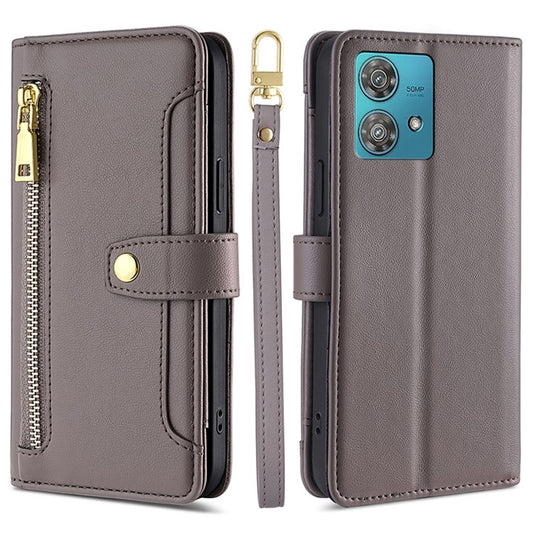 For Motorola Edge 40 Neo 5G Case Wallet Crossbody Phone Bag with 2 Straps - Grey