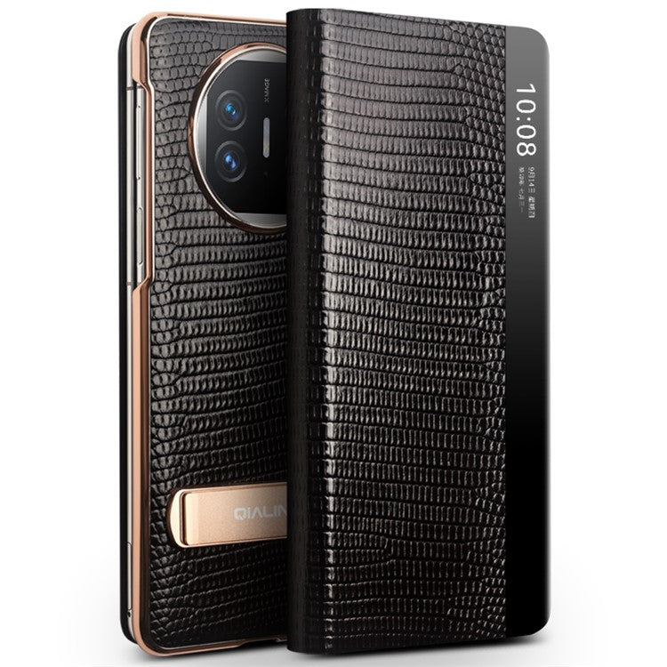 QIALINO For Huawei Mate X5 Case Genuine Lizard Leather View Window Kickstand Phone Cover