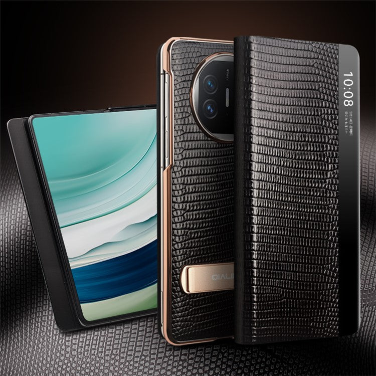 QIALINO For Huawei Mate X5 Case Genuine Lizard Leather View Window Kickstand Phone Cover