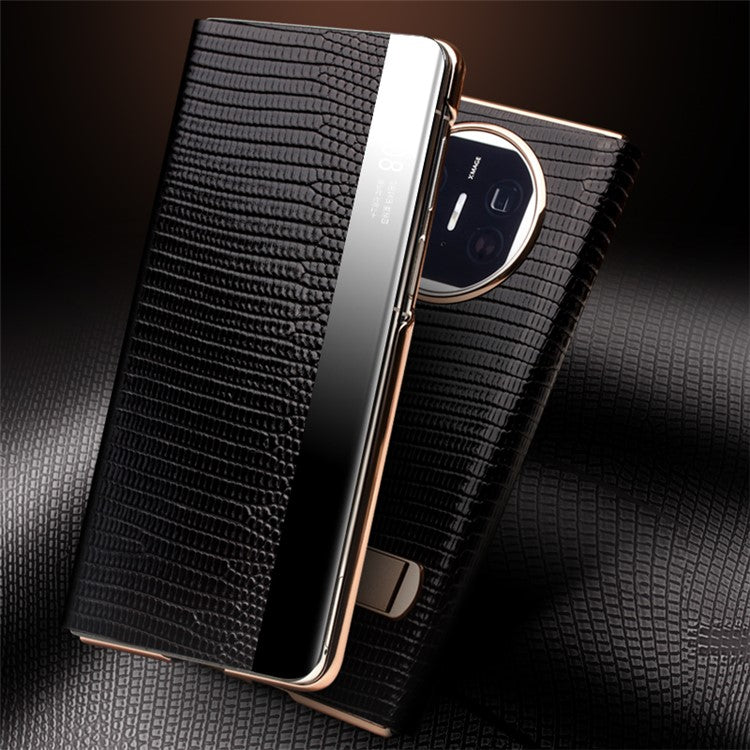 QIALINO For Huawei Mate X5 Case Genuine Lizard Leather View Window Kickstand Phone Cover