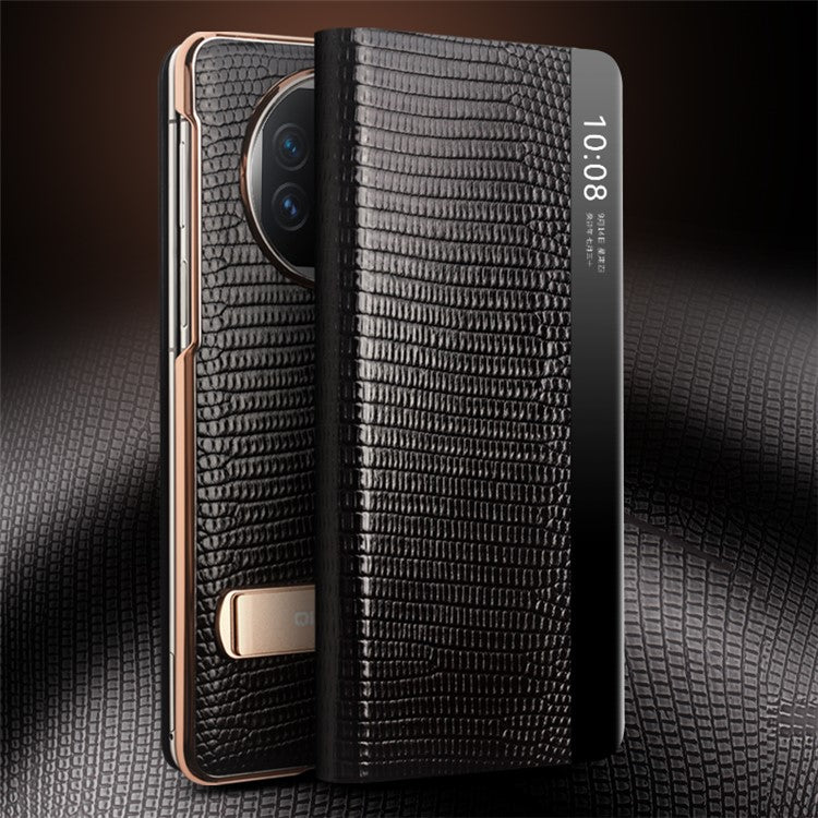 QIALINO For Huawei Mate X5 Case Genuine Lizard Leather View Window Kickstand Phone Cover