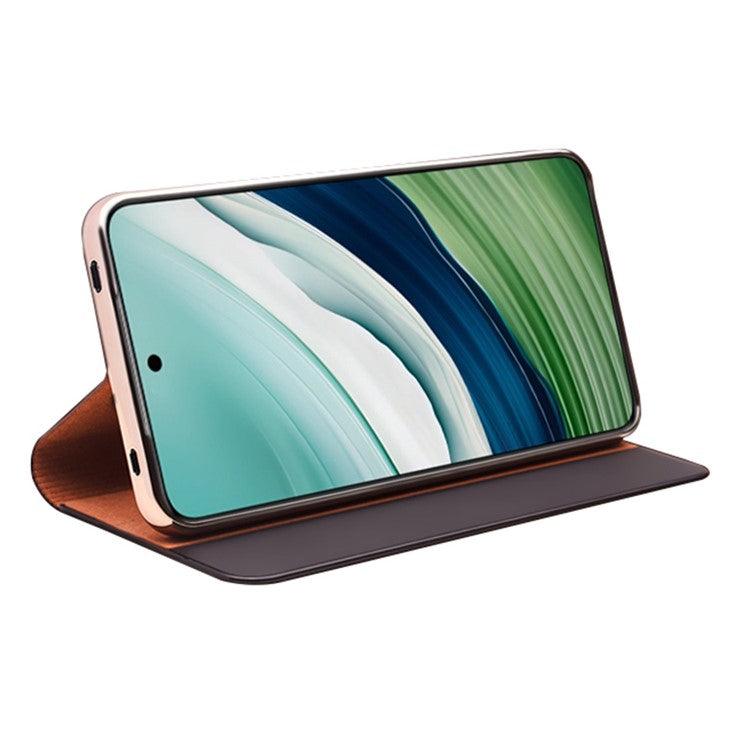 QIALINO For Huawei Mate 60 Case View Window Genuine Cow Leather Shockproof Phone Protector - Black