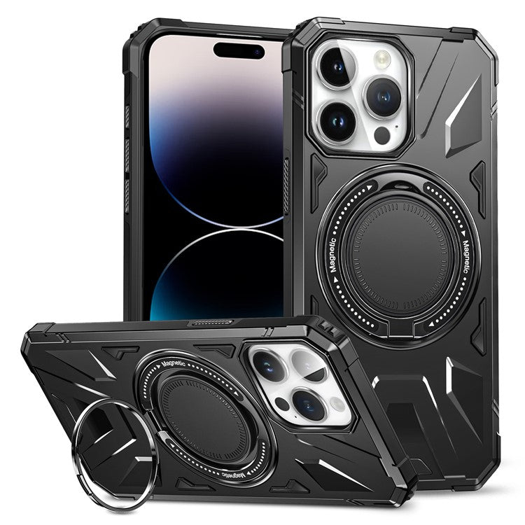 For iPhone 14 Pro Max Case Anti-drop Shock Absorbing TPU+PC Kickstand Smart Phone Cover - Black