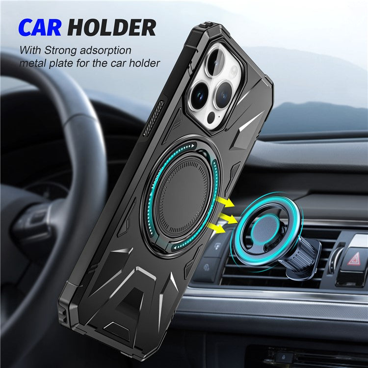 For iPhone 14 Pro Max Case Anti-drop Shock Absorbing TPU+PC Kickstand Smart Phone Cover - Black