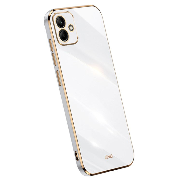 XINLI For Samsung Galaxy A05 4G Case Electroplated Gold Edge TPU Cell Phone Cover - White