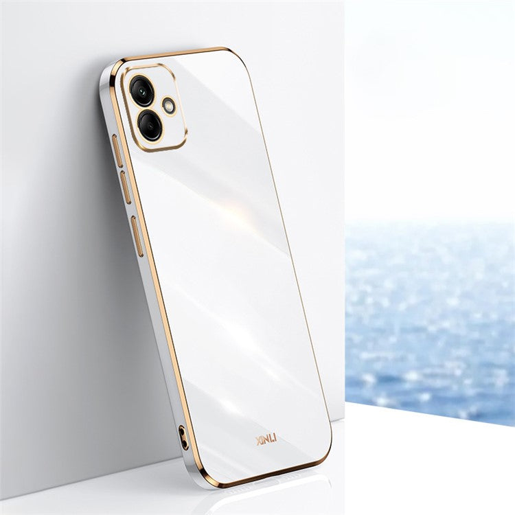 XINLI For Samsung Galaxy A05 4G Case Electroplated Gold Edge TPU Cell Phone Cover - White