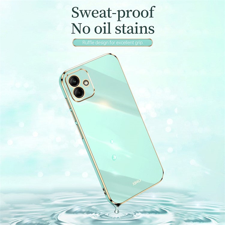 XINLI For Samsung Galaxy A05 4G Case Electroplated Gold Edge TPU Cell Phone Cover - White