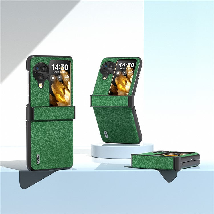 ABEEL For Oppo Find N3 Flip 5G Phone Cover Hinge Design Genuine Cow Leather Phone Back Cover - Green