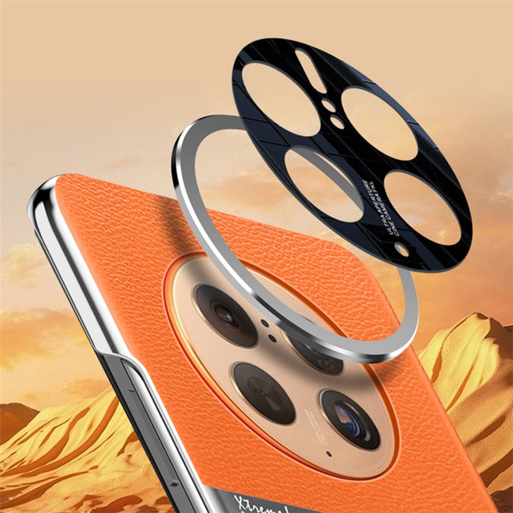 For Huawei Mate 50 Pro 4G Case Back Shell PU Leather Coated Hard PC Phone Cover - Orange