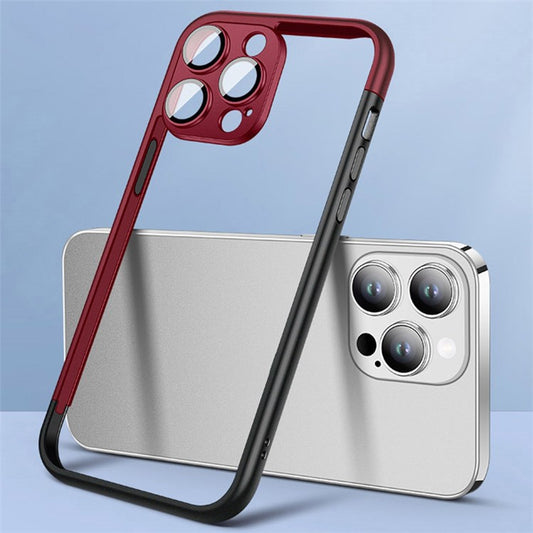 VOERO For iPhone 14 Pro Case Hard PC Slim Phone Bumper Case with PC Lens Film - Red / Blac