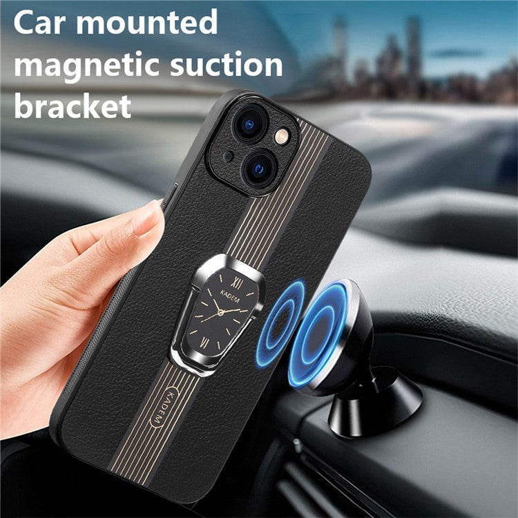 KADEM For iPhone 14 Plus Case Liquid PU Leather+TPU+Acrylic Phone Cover with Folding Kickstand - Black