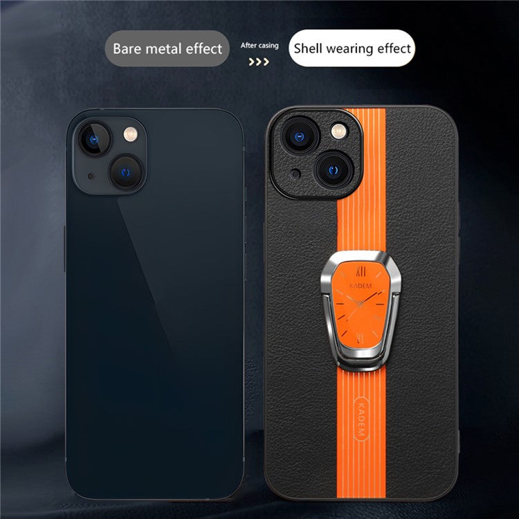 KADEM For iPhone 14 Plus Case Liquid PU Leather+TPU+Acrylic Phone Cover with Folding Kickstand - Black