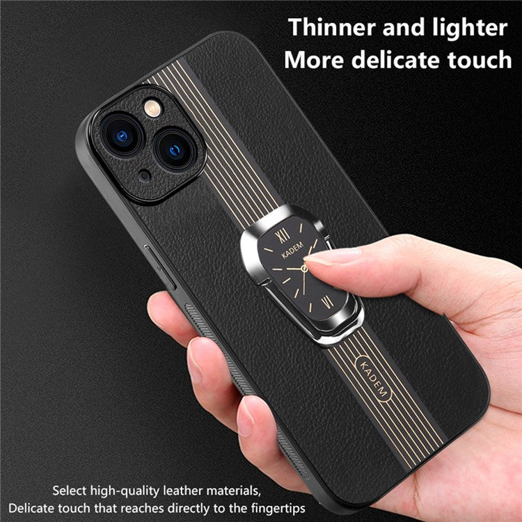 KADEM For iPhone 14 Plus Case Liquid PU Leather+TPU+Acrylic Phone Cover with Folding Kickstand - Black