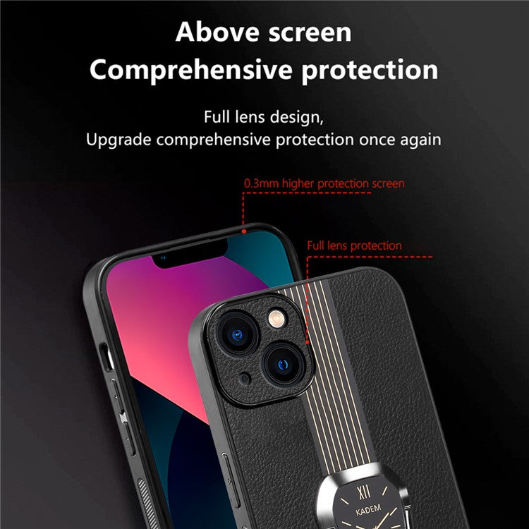 KADEM For iPhone 14 Plus Case Liquid PU Leather+TPU+Acrylic Phone Cover with Folding Kickstand - Black