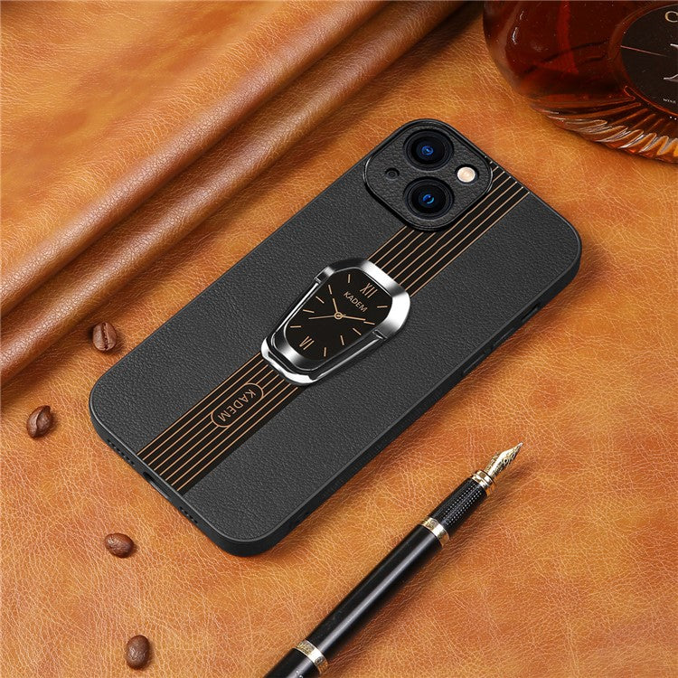 KADEM For iPhone 14 Plus Case Liquid PU Leather+TPU+Acrylic Phone Cover with Folding Kickstand - Black