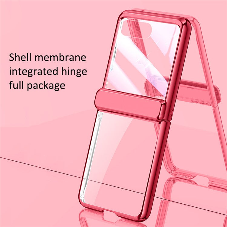 For Motorola Razr 40 Ultra 5G Clear Case Hinge Electroplating PC Phone Cover with Rear Small Screen Protector - Red