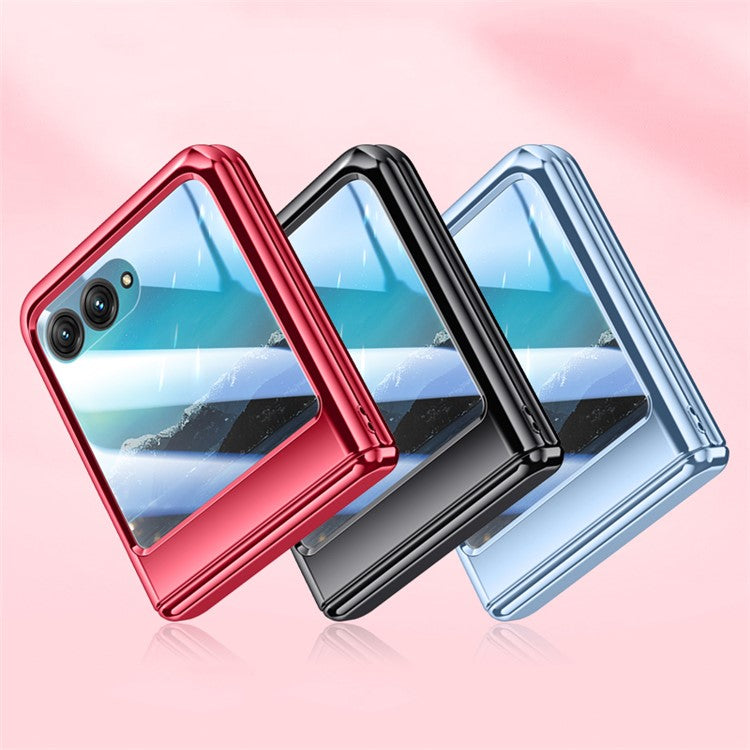 For Motorola Razr 40 Ultra 5G Clear Case Hinge Electroplating PC Phone Cover with Rear Small Screen Protector - Black