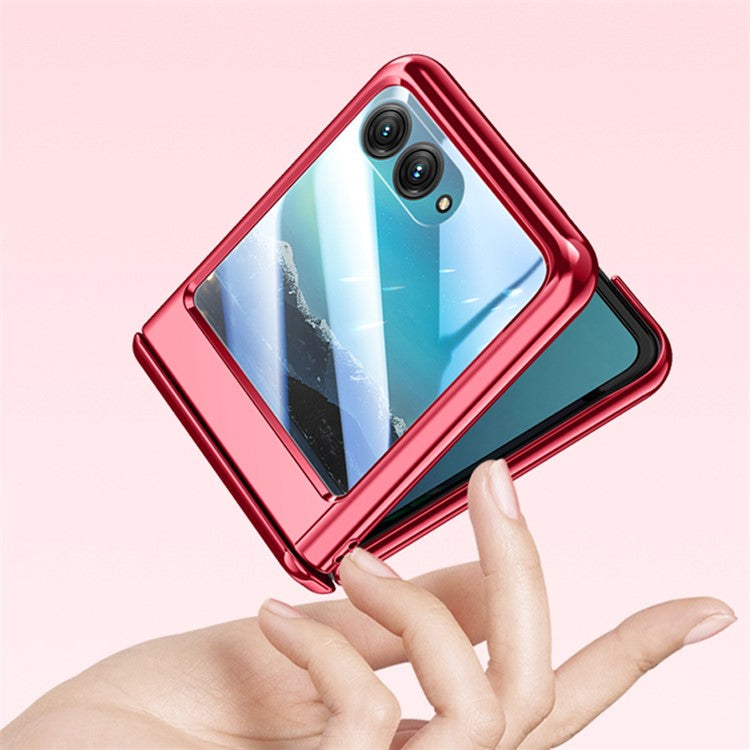 For Motorola Razr 40 Ultra 5G Clear Case Hinge Electroplating PC Phone Cover with Rear Small Screen Protector - Blue