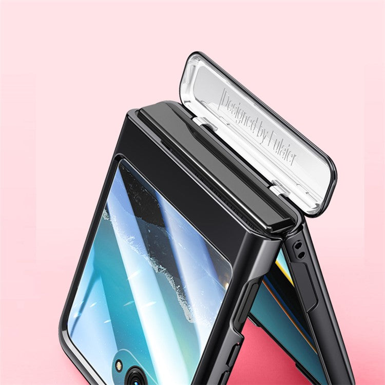 For Motorola Razr 40 Ultra 5G Clear Case Hinge Electroplating PC Phone Cover with Rear Small Screen Protector - Blue