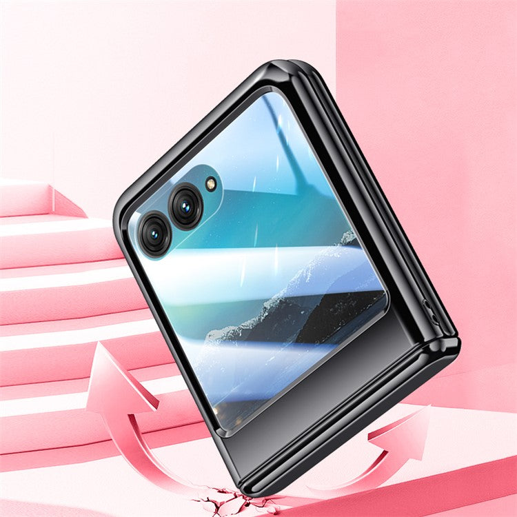 For Motorola Razr 40 Ultra 5G Clear Case Hinge Electroplating PC Phone Cover with Rear Small Screen Protector - Blue