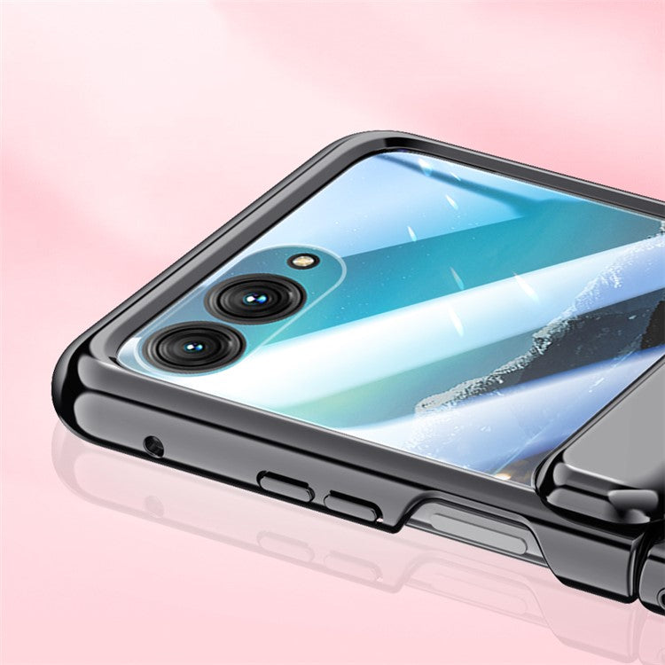 For Motorola Razr 40 Ultra 5G Clear Case Hinge Electroplating PC Phone Cover with Rear Small Screen Protector - Blue